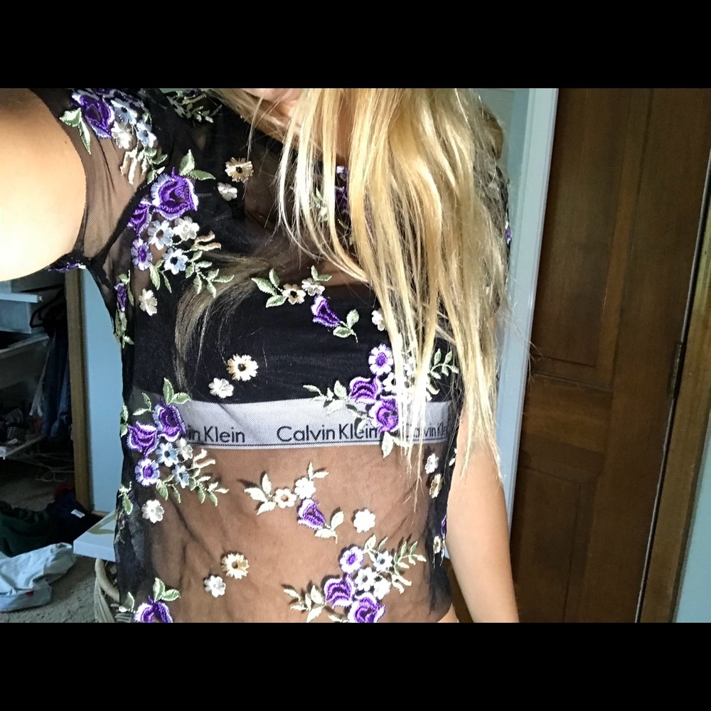 Embroidered Mesh See-through top!